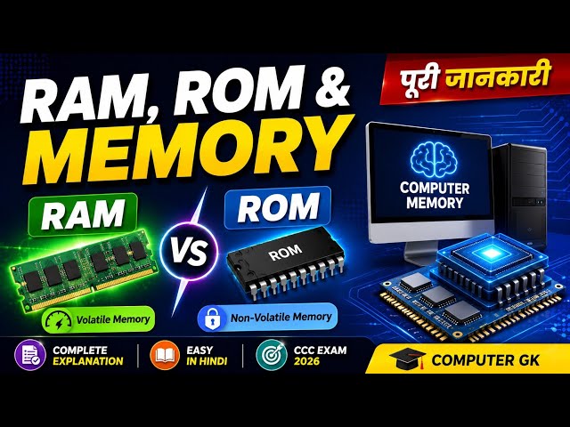 RAM, ROM & Computer Memory Full Details | RAM vs ROM | CCC Exam 2026 | Computer GK