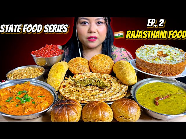 EATING DAL BAATI CHURMA, GATTE KI SABJI, PYAZ KACHORI, LEHSUN CHUTNEY, KHOBA ROTI, GHEWAR | MUKBANG