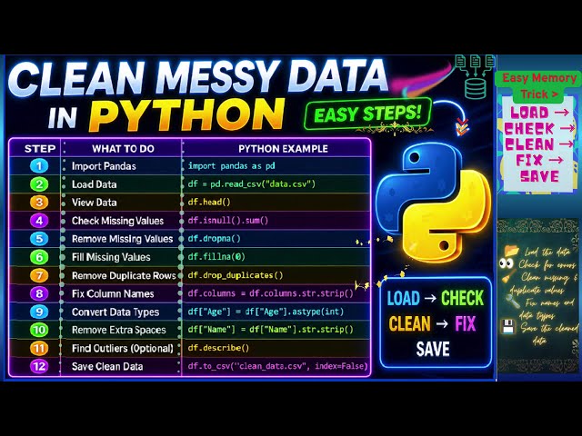 How to Clean Messy Data with Python#python#pandas#youtube#video#flipbook#csv#ai