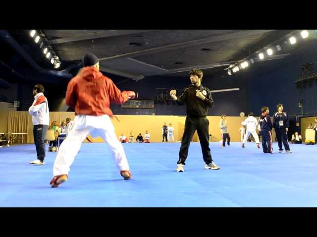 Rafael Aghayev warming up before Male Kumite Final -75kg :: World Karate Championships 2012