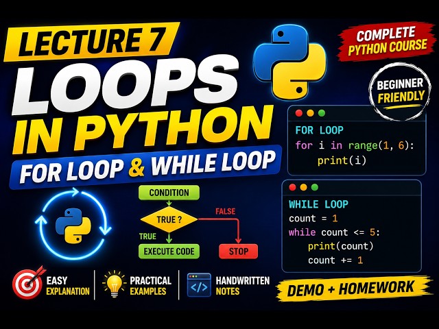 Python Tutorial for Beginners| Lecture 7| Loops in Python(for Loop & while Loop)|Complete Python
