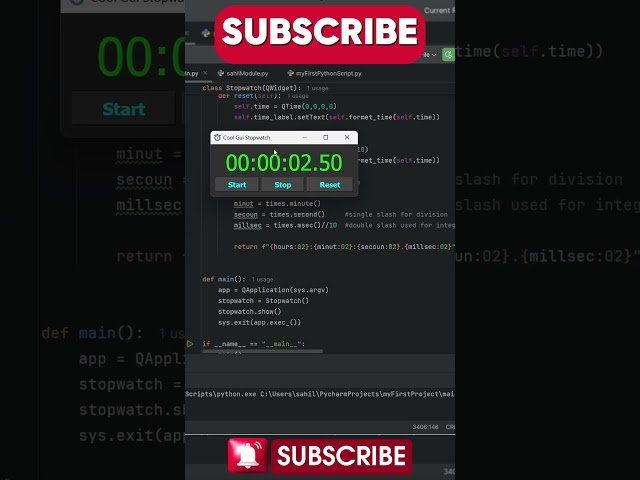 Cool GUI Stopwatch in Python using PyQt5 Library #codeing #programming #games #game #python