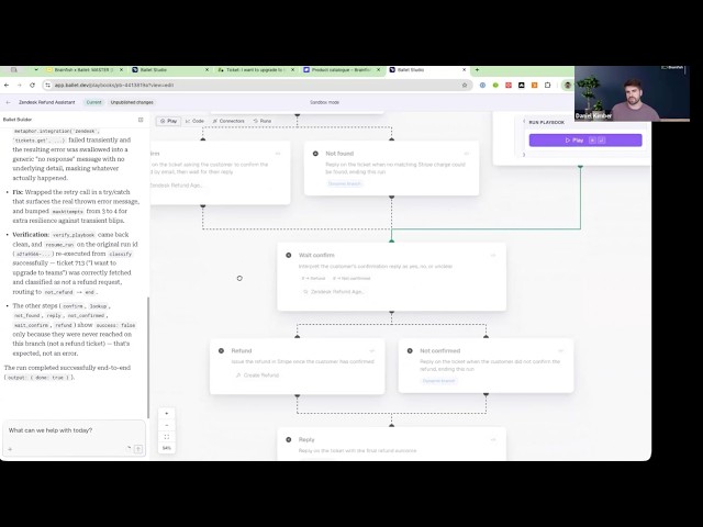 Watch AI Build a Zendesk + Stripe Refund Workflow Live | Ballet Demo