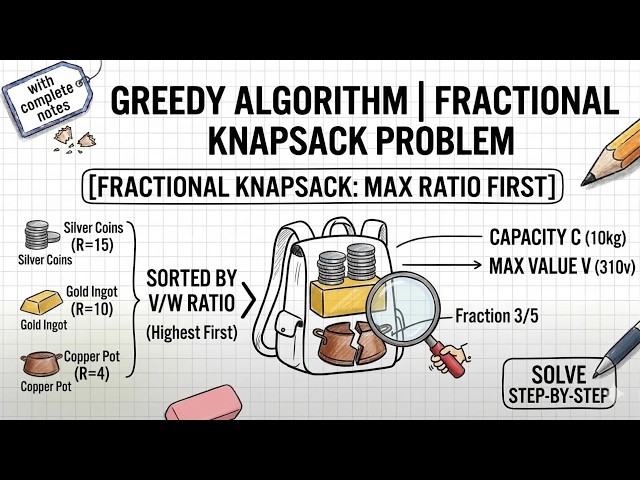 What is Greedy Algorithm ? Fractional Knapsack Problem Solved (Step-by-Step)
