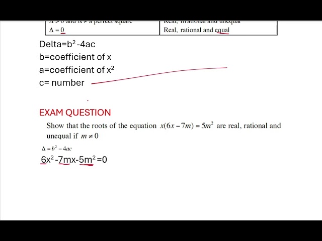 Grade 11/12 Nature of roots(Exam question)