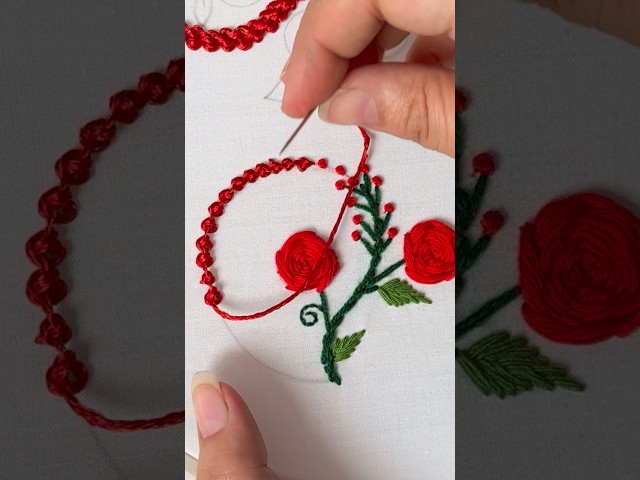 very easy palestrina stitch embroidery and very cute rose flower #design #shorts #embroidery