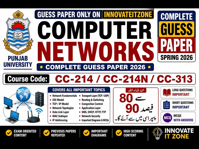 Computer Networks Complete Guess Paper 2026 | CC-214 | CC-214N | CC-313 | PU| Spring 2026