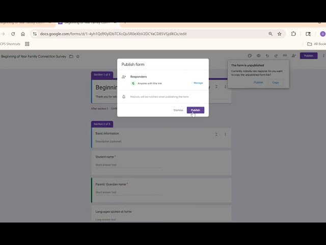 Creating a Beginning-of-Year Family Connection Survey in Google Forms