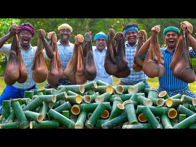BAMBOO INTESTINE | Goat Intestine Recipe Cooking in Bamboo | Mutton Boti Cleaning | Kudal Curry