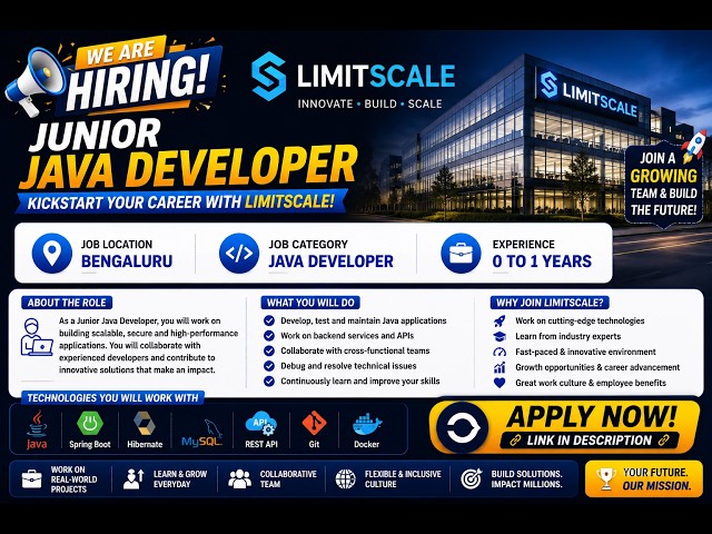 🔥 LimitScale Junior Java Developer Hiring 2026 | Freshers & 0–1 Years Experience