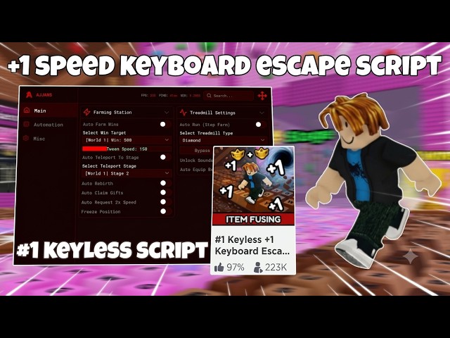 +1 Speed Keyboard Escape Script *NOKEY* - AUTOFARM, AUTO WINS, UNLOCK TREADMILL & MORE (MOBILE & PC)