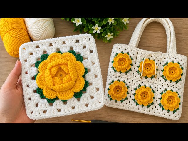 🌼 Easy 3D Flower Granny Square Crochet Bag | Beautiful Tote Bag Tutorial For Beginners