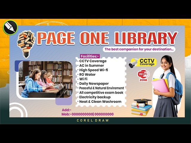 Professional Library Advertisement Design in CorelDRAW | Page One Library Design Tutorial