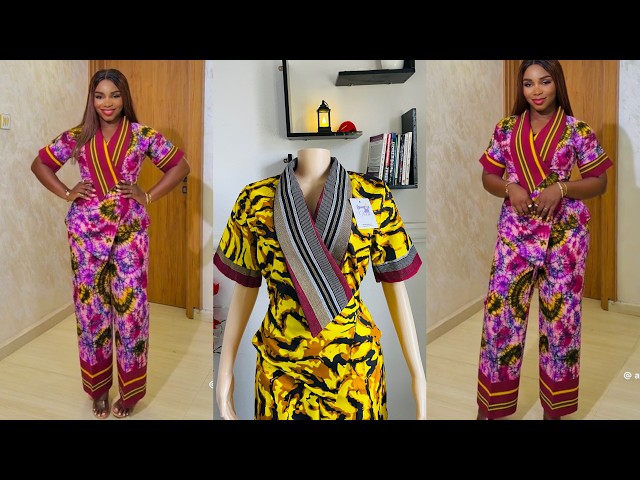 How to Cut and Sew a Wrap Top with Shawl collar Aso Oke design