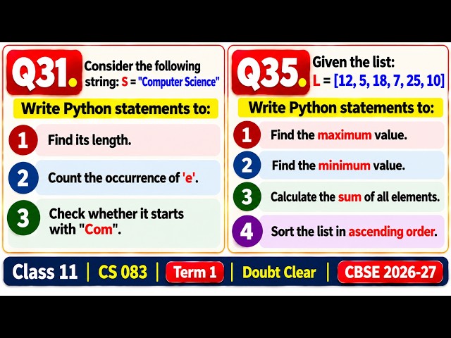 String & List in Python | Q31 & Q35 Doubt Clear | Class 11 CS 083 | Term 1 | CBSE 2026-27