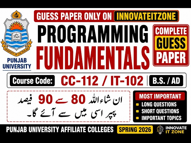Programming Fundamentals Guess Paper spring 2026 | CC-112 | IT-102 | Punjab University