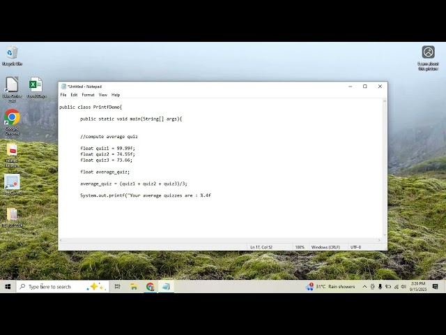 Java Compute Average Quiz with Printf using Command Line