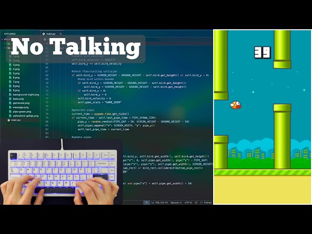 Flappy Bird Clone with Python | ASMR Programming, Rainy75 Keyboard