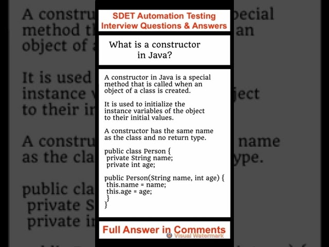 JAVA : What is a constructor in Java? SDET Automation Testing Interview Questions & Answers