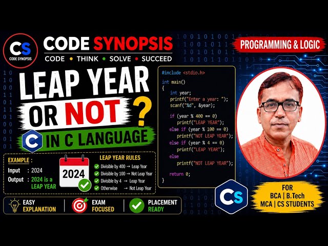 Leap year or not in c programming|Code Synopsis |লিপ ইয়ার চেনার সহজ নিয়ম|কোড সিনপসিস
