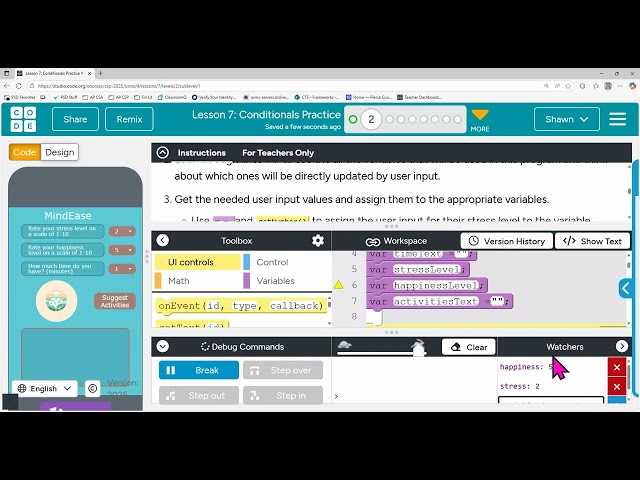 Code.org - Unit 4 - Lesson 7 - MindEase App