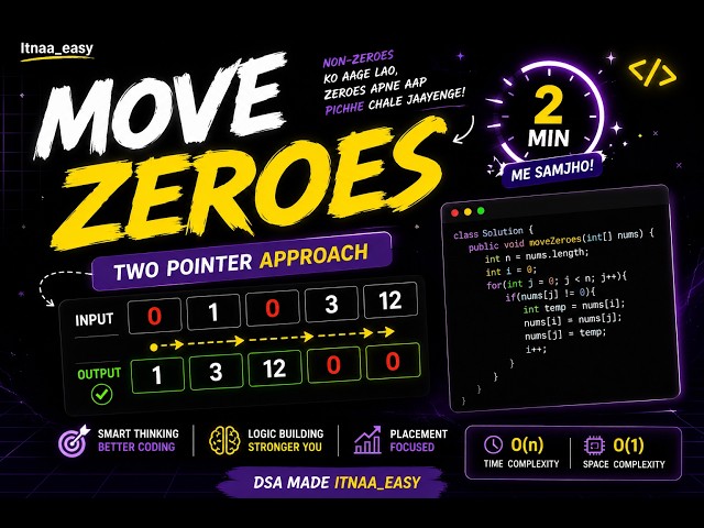 LeetCode 283: Move Zeroes in 2 Minutes | Two Pointer Approach | Java | DSA for Beginners