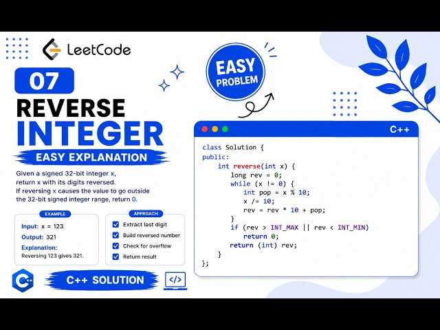 LeetCode 7: Reverse Integer | Easy C++ Solution | Overflow Explained 🚀