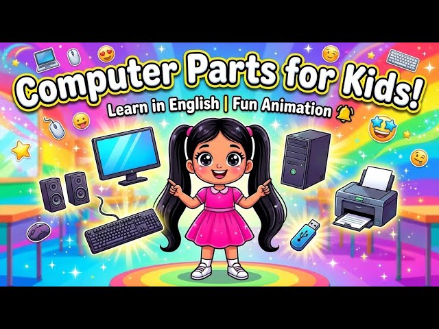 Computer Parts for Kids | Learn Monitor CPU Keyboard Mouse in English | Fun Animation