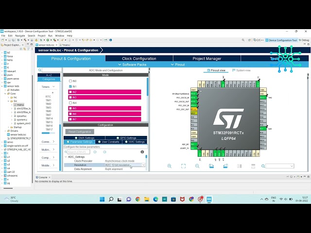 ADC in #STM32 microcontroller in tamil. tutorial for beginner. stm32f091rc board. cube IDE coding