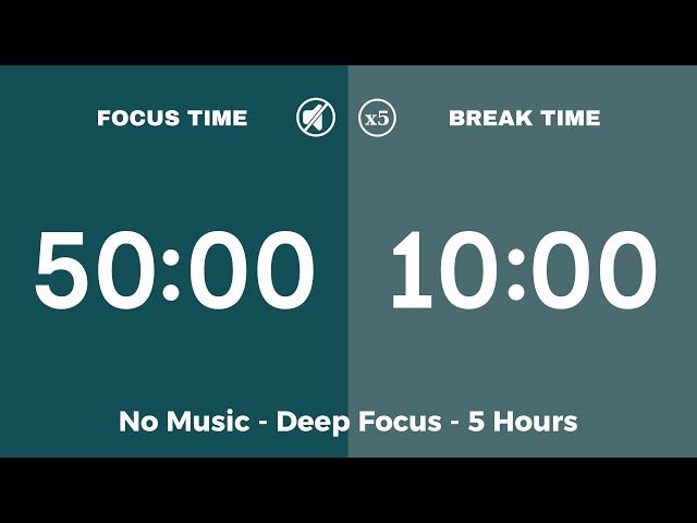 5-Hour Silent Pomodoro Timer (50/10) | No Music, Deep Focus, Minimal Study Session