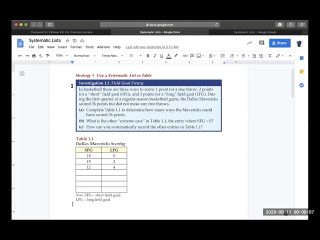 Problem Solving and Systematic Lists