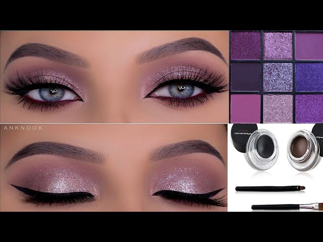 Purple glitter eye makeup tutorial for beginners step by step easy eye look// Hoorain Fatima vlog 