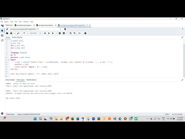 Part 102 - PostgreSQL - PL pgSQL - Dynamic SQL - Insert By Ramesh Babu Bollu