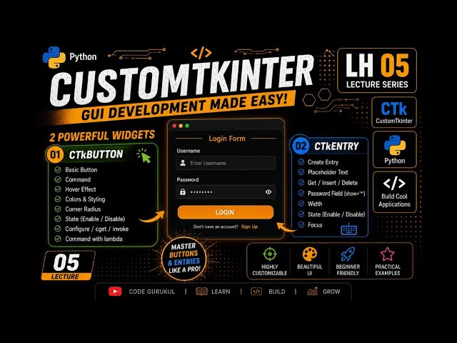 Button & Entry widget ~ CustomTkinter LH05  #python #coding #CustomTkinter 