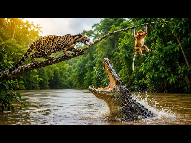 Proboscis Monkey and the Miracle Escape From the Clouded Leopard
