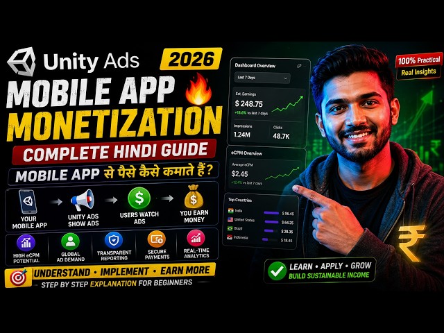 Unity Ads Monetization 2026 🔥 Mobile App से पैसे कैसे कमाते हैं? | Complete Hindi Guide