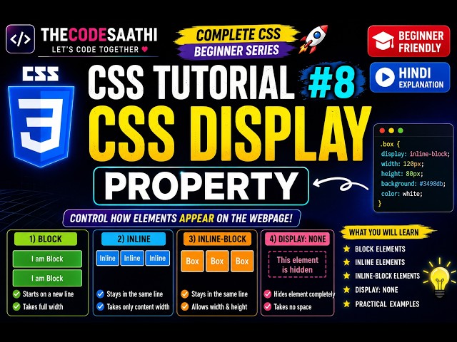 CSS Tutorial #8 | CSS Display Property Explained | Block, Inline, Inline-Block & Display None