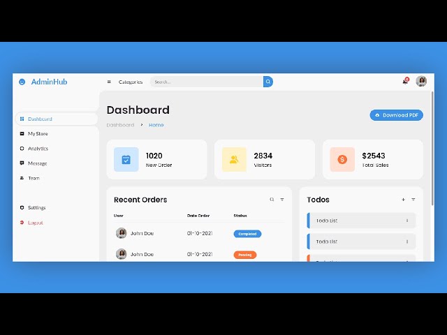 Create Responsive Admin Dashboard | HTML CSS JavaScript | With Source Code