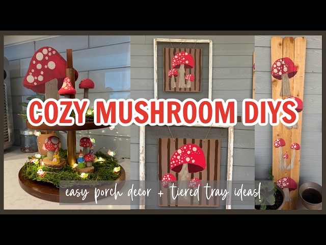 DIY Mushroom Porch Decor: Painting a Porch Leaner & Tiered Tray Mushrooms Step-by-Step