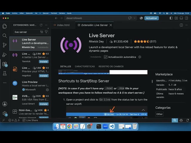 ¿Cómo instalar Live Server en visual studio code?