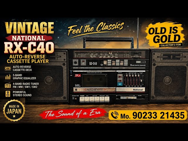 Vintage National RX-C40 auto-reverse cassette with 5-band graphic equalizer and 4-band radio tuner.