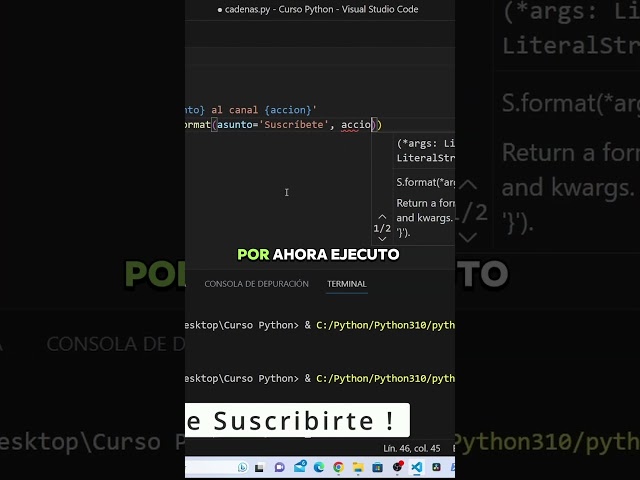 Función Format de Python 🐍, aprende a dar formato a un cadena de texto #python3 #tutorial #shorts