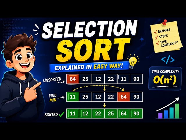 Selection Sort Algorithm Explained in Easy Way | Time Complexity | DSA 