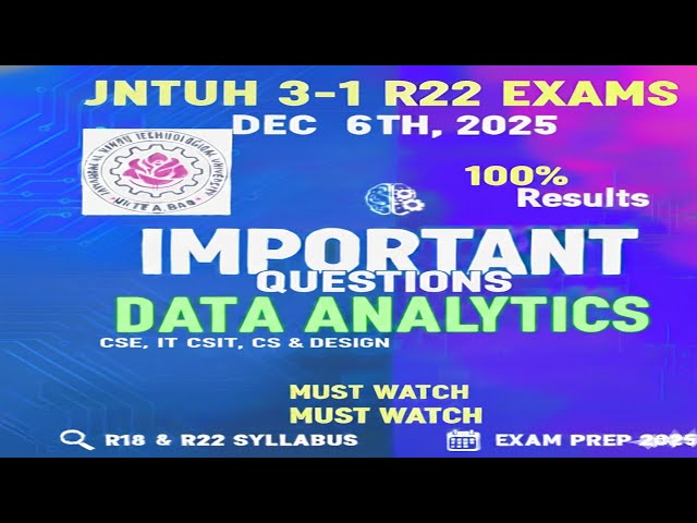 👉👉B.Tech 3-1 R22 Data Analytics | Unit-wise Important Questions | JNTUH Exams 2025👍👍