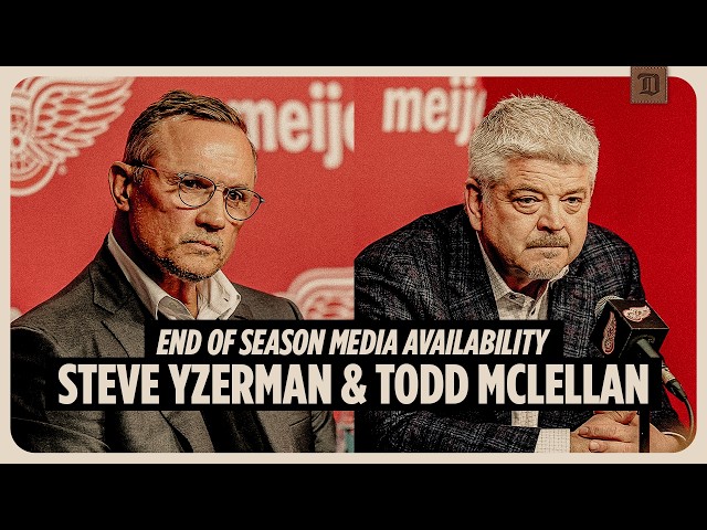 Conferencia de prensa de fin de temporada de los Detroit Red Wings con Steve Yzerman y Todd McLel...