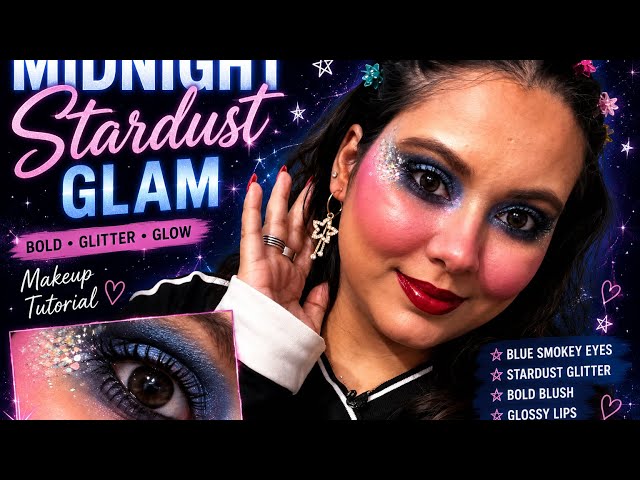 MIDNIGHT STARDUST GLAM 🌌| Dramatic Blue Smokey Eye Makeup 💙✨