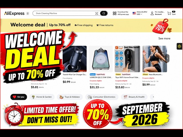 ✅AliExpress Welcome Deal 2026 🔥 UP TO 70% OFF | September Deals