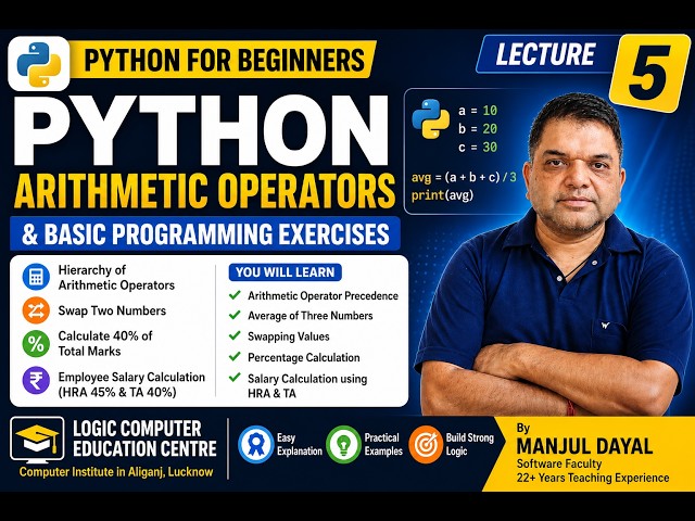 📘Python Tutorial in Hindi for Beginners | Lecture 5 | Arithmetic Operators & Programming Exercises