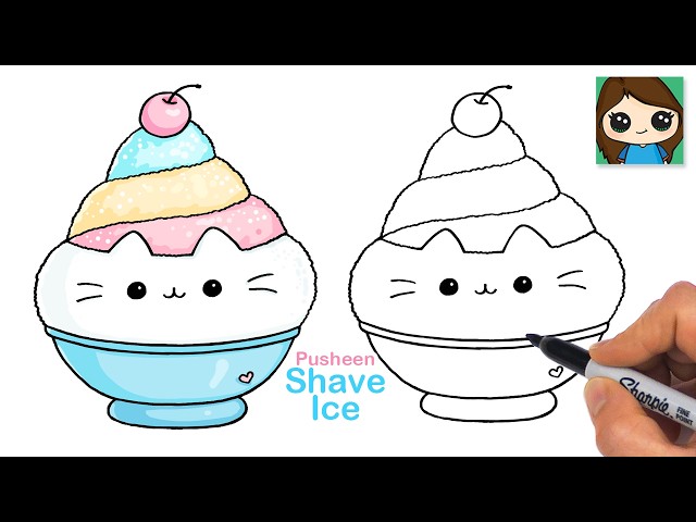 How to Draw Pusheen Shave Ice Dessert | Cute Summer Drawing