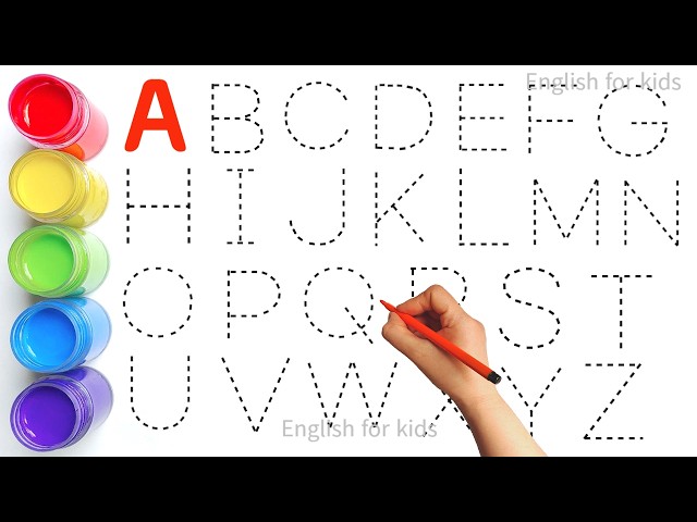 Alphabet, ABC song, ABCD, A to Z, Kids rhymes, collection for writing along dotted lines for toddler